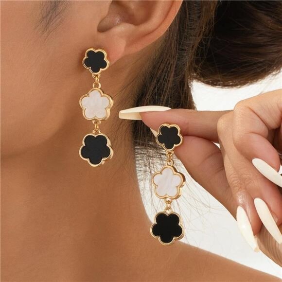 18K Gold-Plated Clover Drop Earrings - Picture 1 of 5
